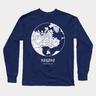 Manama, Bahrain City Map - Full Moon Long Sleeve T-Shirt